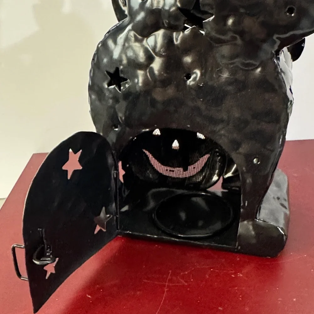 Vintage Home Interiors Metal HALLOWEEN BLACK CAT Candle Holder